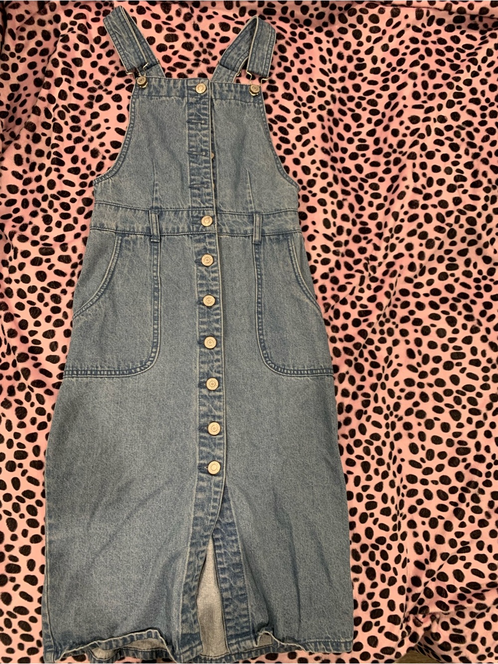Denim Button-Front Overall Dress - Blue